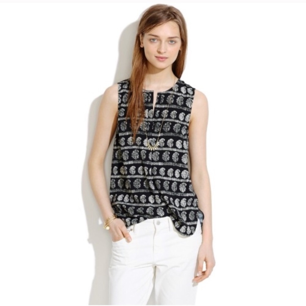 Madewell Novella sleeveless Moroccan print blouse